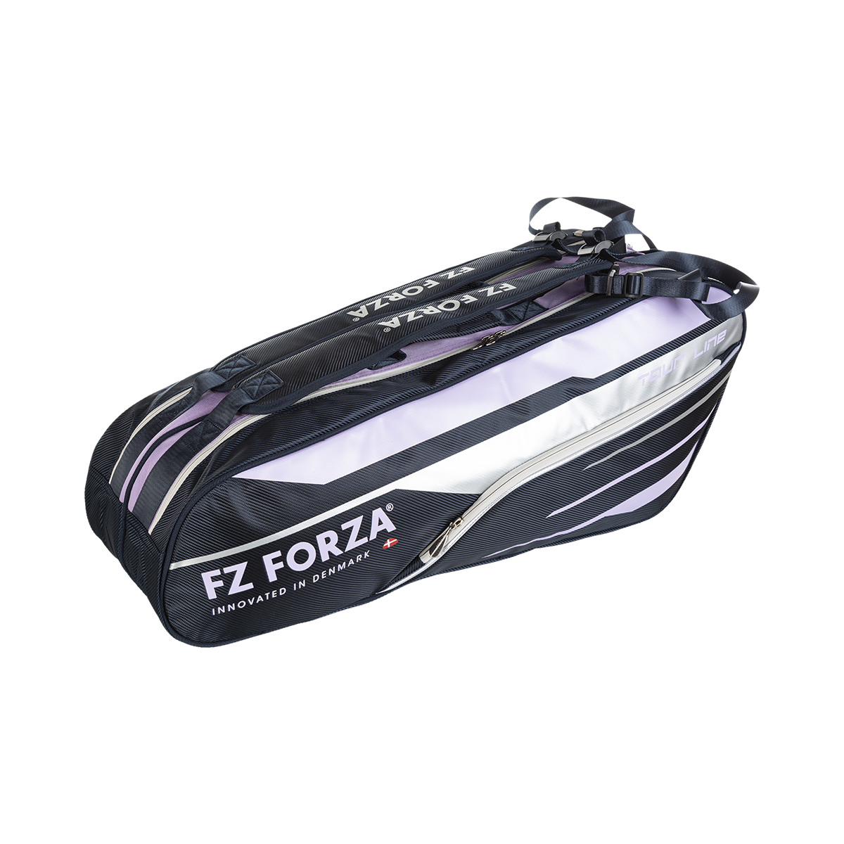 FZ Forza Tour kitbag, blue lavendula racket bag, 3 compartment sports bag, spacious badminton kitbag, gear storage bag, stylish blue sports kitbag, training and travel racket bag, large capacity FZ Forza bag