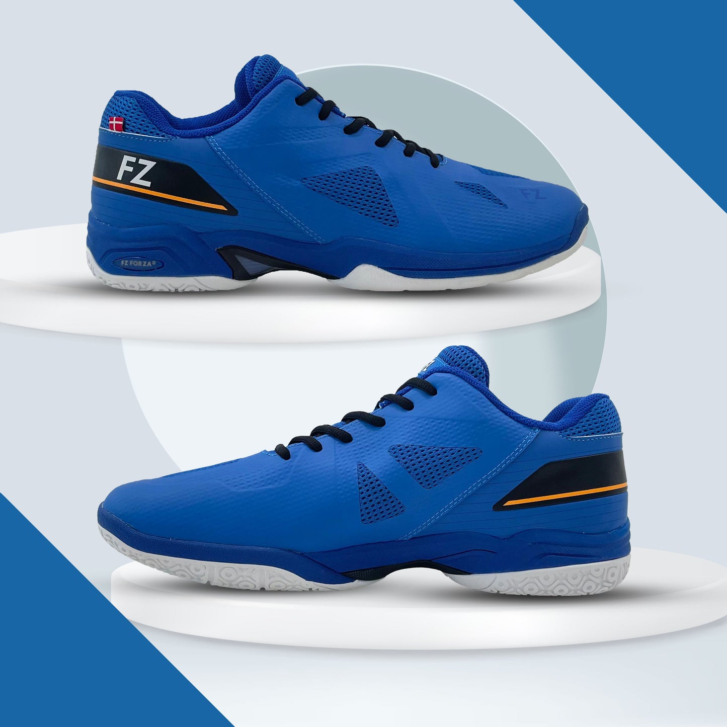 FZ Forza Vigorous shoes, blue badminton shoes, medium fit sports shoes, durable rubber sole shoes, lace-up court sneakers, training badminton shoes, athletic footwear for players