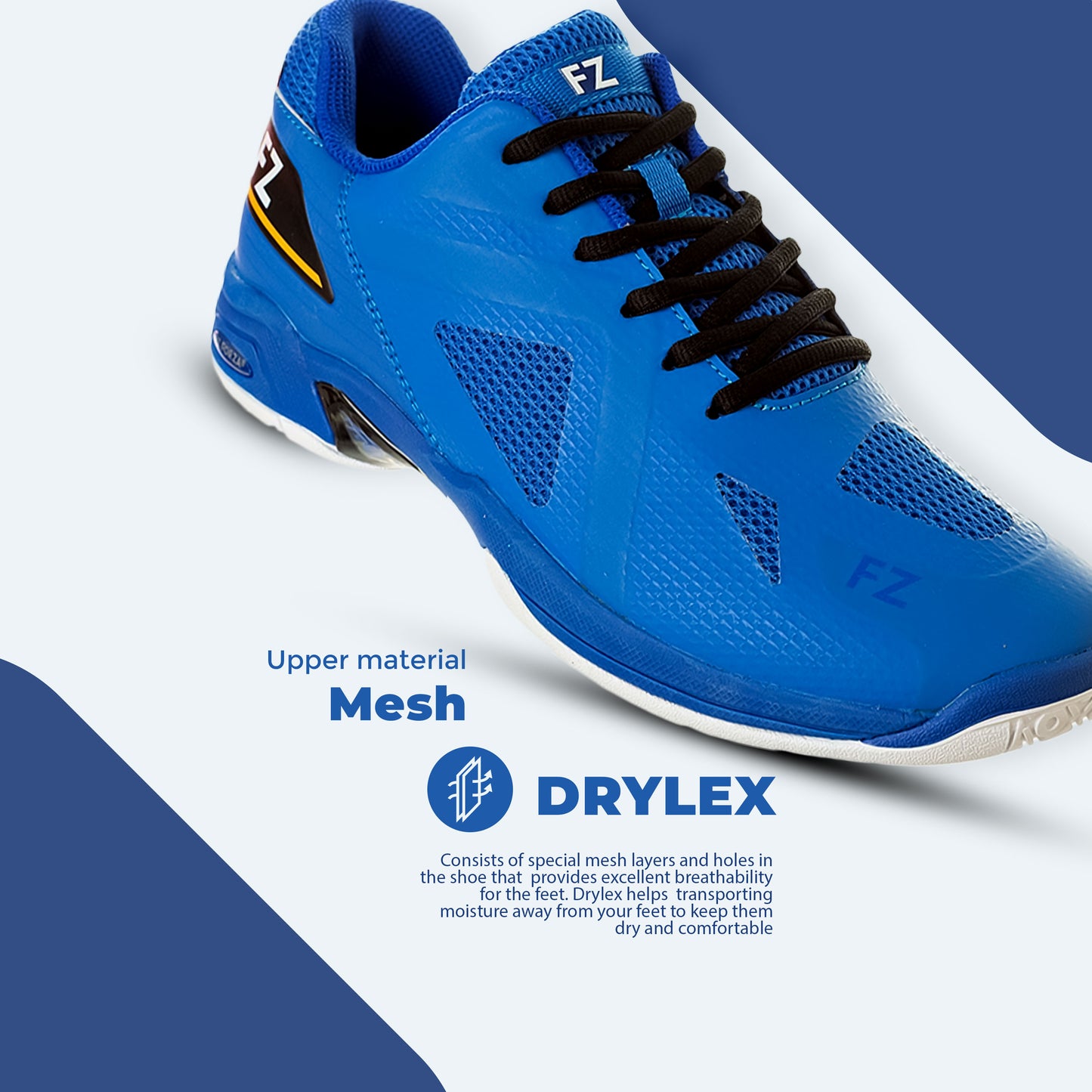 FZ Forza Vigorous shoes, blue badminton shoes, medium fit sports shoes, durable rubber sole shoes, lace-up court sneakers, training badminton shoes, athletic footwear for players
