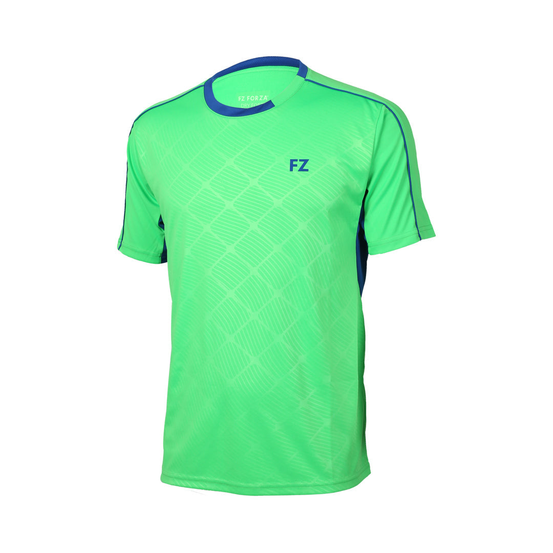 junior badminton t-shirt, green badminton shirt, FZ Forza Barcelona tee, Dryforze kids t-shirt, Toucan Green sportswear, unisex junior courtwear, breathable badminton tee, anti-pilling junior shirt, polyester kids t-shirt, lightweight court shirt, stretchable badminton top, moisture-wicking tee, kids athletic shirt, training t-shirt for juniors, Dryforze performance wear