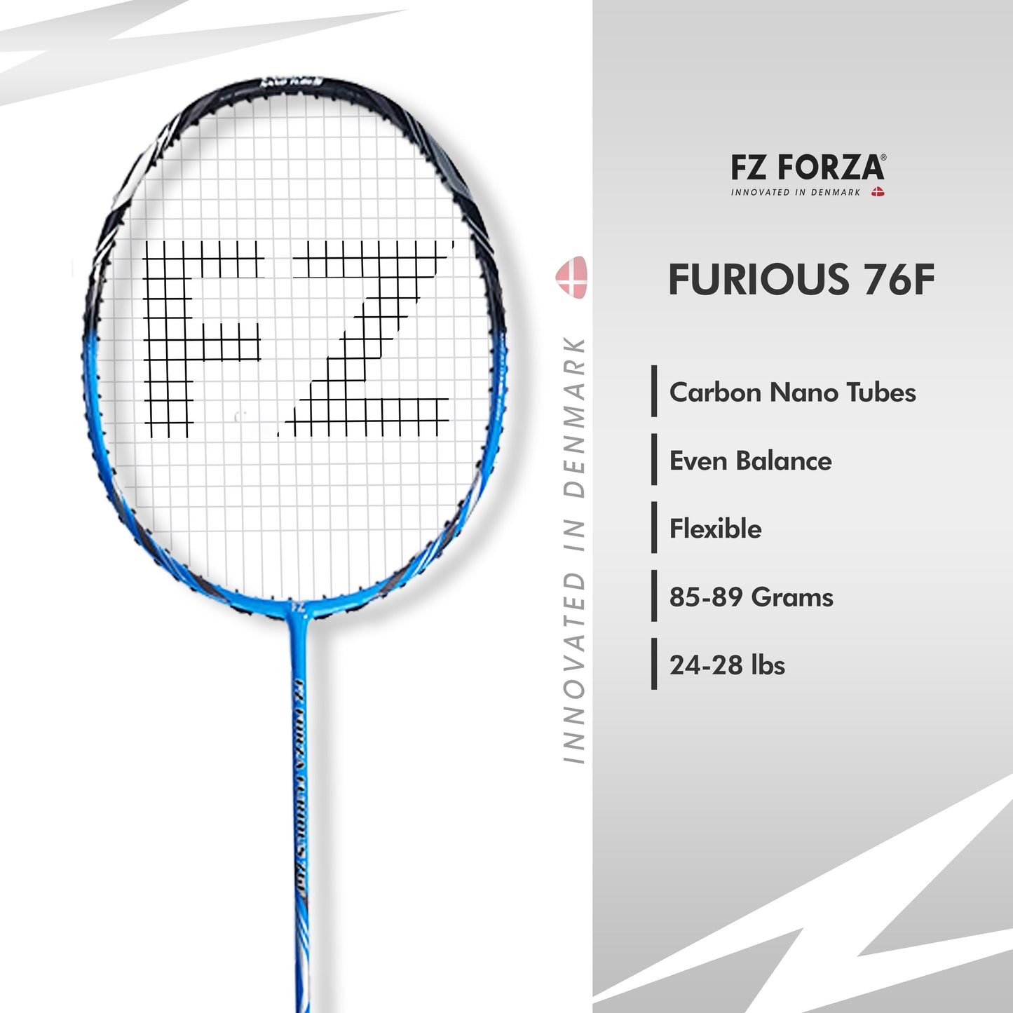FZ Forza Furious 76 F, Furious 76 beginner racket, 3U G5 badminton racket, entry level Forza gear, graphite frame racket, lightweight power racket, FZ Forza affordable racket, shop Furious 76 F, badminton racket for learning, beginner training racket