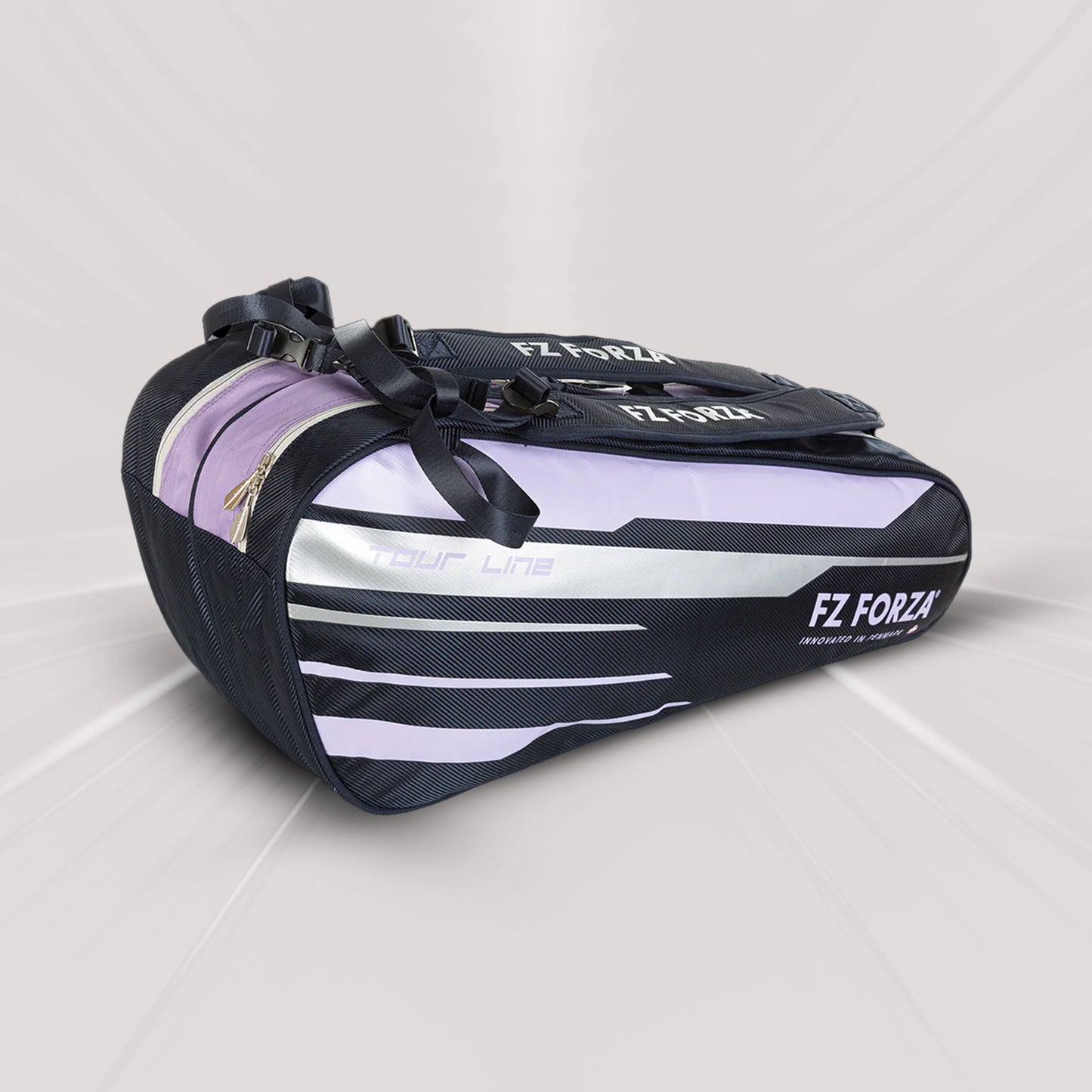 FZ Forza Tour kitbag, blue lavendula racket bag, 3 compartment sports bag, spacious badminton kitbag, gear storage bag, stylish blue sports kitbag, training and travel racket bag, large capacity FZ Forza bag
