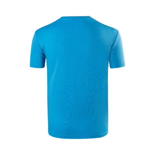 T-30030 unisex t-shirt, blue badminton shirt, junior sportswear, polyester elastane blend, anti-static t-shirt, anti-pilling fabric, stretchable shirt, Dryforze technology, round neck t-shirt, junior badminton gear, breathable fabric, lightweight sports t-shirt, athletic wear, quick-dry shirt, badminton apparel
