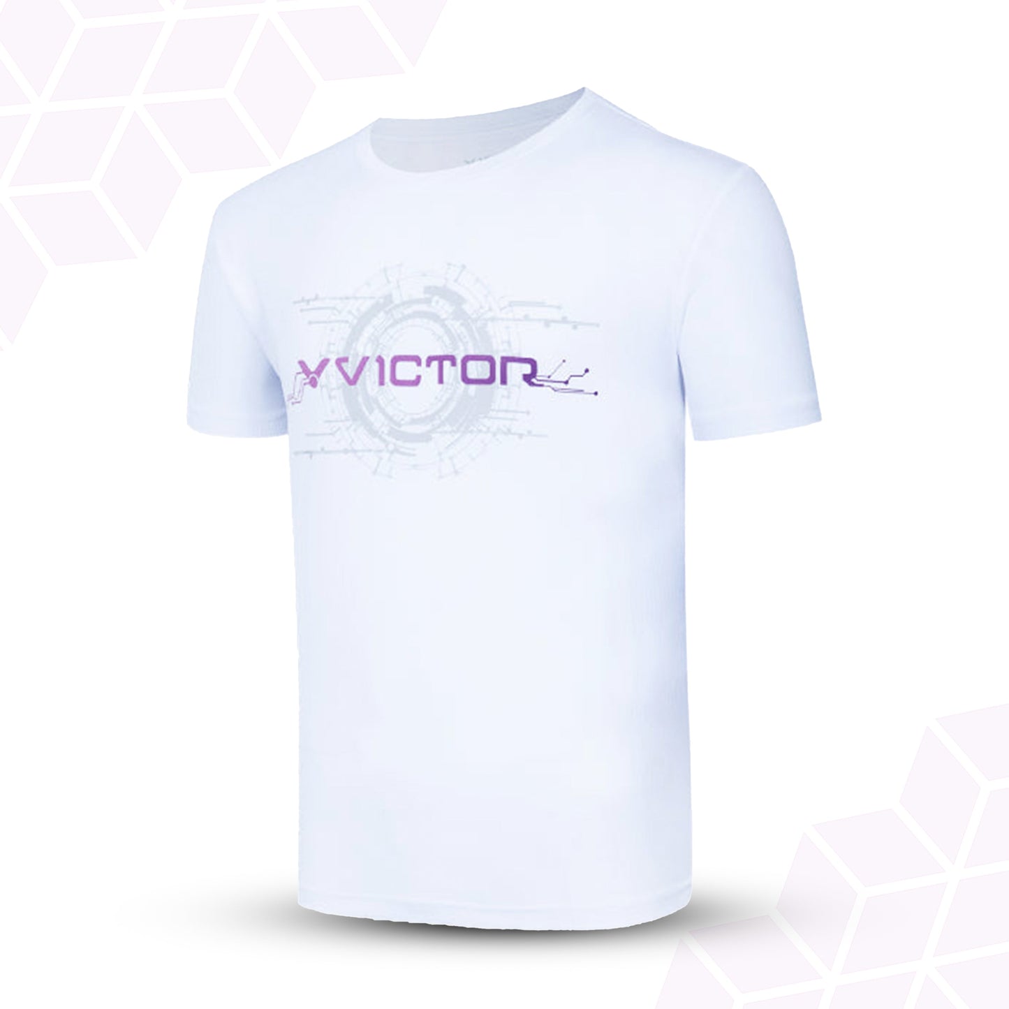 white and black sports t-shirt, perfect dry unisex shirt, badminton shirt with dry tech, breathable 100% polyester shirt, unisex courtwear, quick-dry victor badminton t-shirt, lightweight racket sportswear, white badminton tee, moisture-wicking t-shirt for men and women, unisex dry fit shirt, victor sports top, badminton training apparel, multi-use sports shirt, comfortable badminton wear, pro-level sportswear