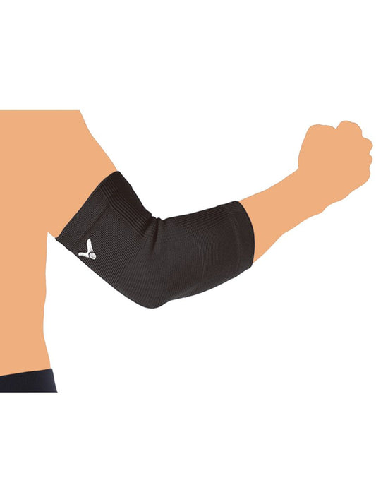 Victor elbow wrap, elastic elbow band, high compression brace, breathable joint support, black elbow strap, adjustable elbow sleeve, badminton elbow protector, tennis elbow gear, neoprene and spandex brace, gym-ready elbow wrap, flexible sports brace, joint pain gear, elbow tendon support, athletic arm support, durable elbow wrap