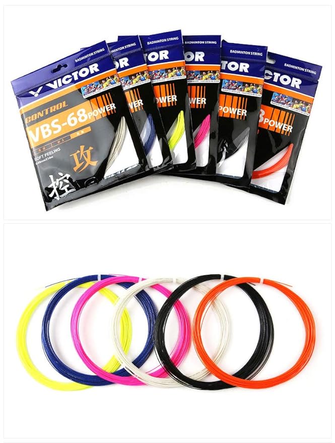 badminton string pack, Victor VBS-68POWER, durable racket string, soft feel string, control focused string, 0.68mm string gauge, power badminton string, nylon string for badminton, multicolor racket string, advanced string for players, badminton accessories, high performance string, badminton gear upgrade, Victor string pack, string for intermediate players