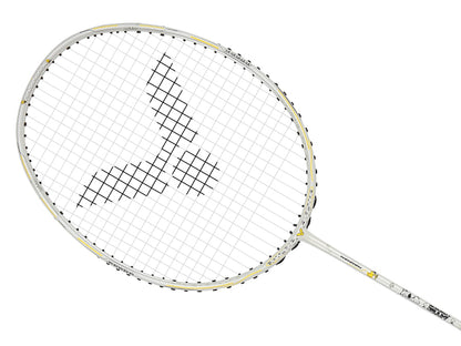 Victor Auraspeed SN white, unstrung Peanuts racket, professional level racket, high resilience graphite, Nano resin shaft, hard cored technology, 4U G5 racket, customizable string tension, clean white design, stylish performance racket, badminton for intermediate players, speed and power racket, lightweight racket for agility, Victor ARS SN series, limited edition badminton gear