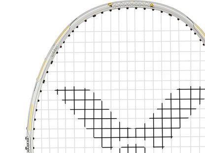 Victor Auraspeed SN white, unstrung Peanuts racket, professional level racket, high resilience graphite, Nano resin shaft, hard cored technology, 4U G5 racket, customizable string tension, clean white design, stylish performance racket, badminton for intermediate players, speed and power racket, lightweight racket for agility, Victor ARS SN series, limited edition badminton gear