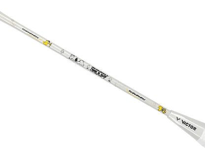 Victor Auraspeed SN white, unstrung Peanuts racket, professional level racket, high resilience graphite, Nano resin shaft, hard cored technology, 4U G5 racket, customizable string tension, clean white design, stylish performance racket, badminton for intermediate players, speed and power racket, lightweight racket for agility, Victor ARS SN series, limited edition badminton gear