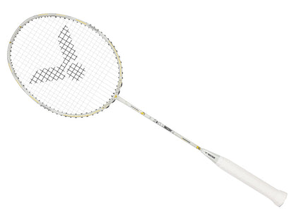 Victor Auraspeed SN white, unstrung Peanuts racket, professional level racket, high resilience graphite, Nano resin shaft, hard cored technology, 4U G5 racket, customizable string tension, clean white design, stylish performance racket, badminton for intermediate players, speed and power racket, lightweight racket for agility, Victor ARS SN series, limited edition badminton gear