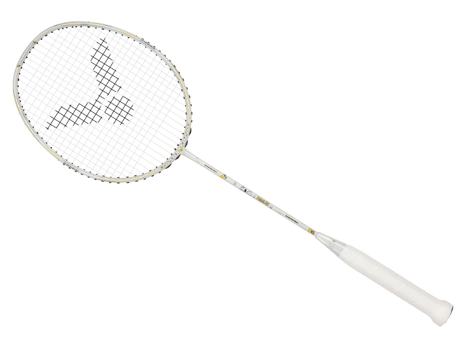 Victor Auraspeed SN white, unstrung Peanuts racket, professional level racket, high resilience graphite, Nano resin shaft, hard cored technology, 4U G5 racket, customizable string tension, clean white design, stylish performance racket, badminton for intermediate players, speed and power racket, lightweight racket for agility, Victor ARS SN series, limited edition badminton gear