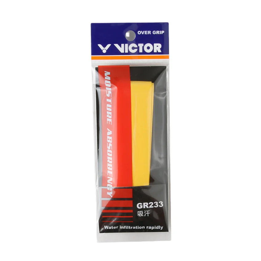 single overgrip, Victor GR233, moisture absorbing grip, sweat control grip, polyurethane grip, slim grip wrap, color options grip, lightweight grip tape, better racket control, non‑slip grip, replacement grip, comfort overgrip, thin grip layer, durable grip, color matching for racket handle