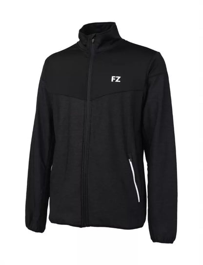 men’s black badminton jacket, FZ Forza Bradford jacket for men, shop men’s sports jacket black, breathable men’s badminton jacket, anti-shrink black jacket, Dry forze men’s court jacket, athletic fit black jacket, men’s polyester badminton jacket