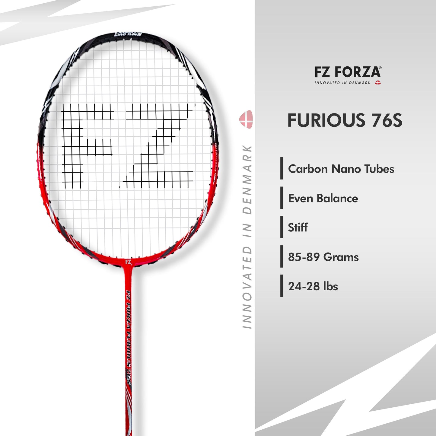 FZ Forza Furious 76 S, Furious 76 S badminton racket, 3U G5 strung beginner racket, graphite frame racket, FZ Forza entry level racket, speed and control racket, beginner racket for practice, shop Furious 76 S, lightweight badminton racket, Forza gear India