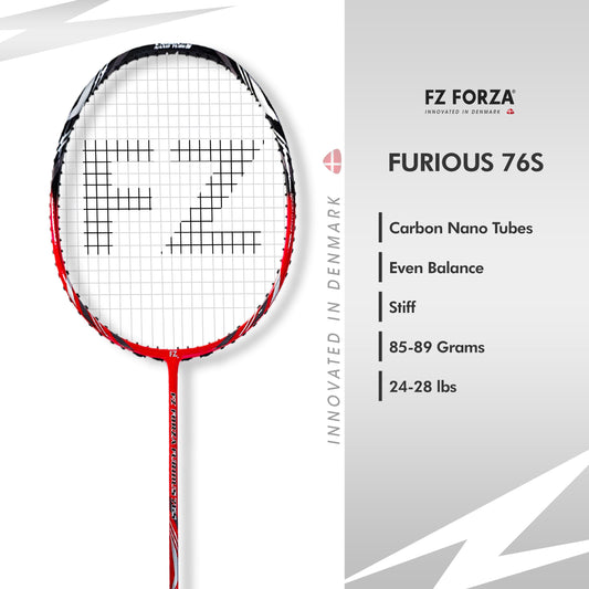 FZ Forza Furious 76 S, Furious 76 S badminton racket, 3U G5 strung beginner racket, graphite frame racket, FZ Forza entry level racket, speed and control racket, beginner racket for practice, shop Furious 76 S, lightweight badminton racket, Forza gear India