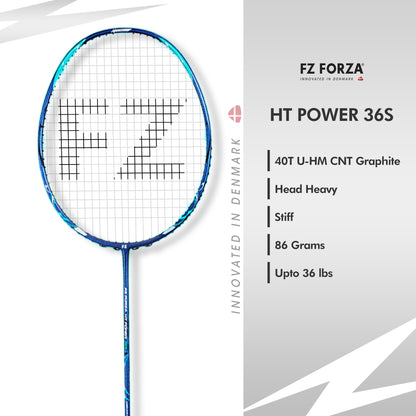 FZ Forza HT Power 36S, badminton racket 3U G5, unstrung badminton racket, advanced badminton players, FZ Forza racket, powerful badminton racket, high tension support, offensive play racket, graphite racket, head-heavy balance racket, tournament-level racket, strong smash racket, badminton racket for adults, power badminton racket, badminton racket India, attack style racket, heavy racket for power shots, badminton gear FZ Forza, pro level racket, control and power racket
