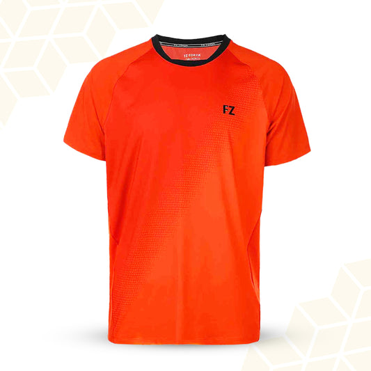men’s badminton t-shirt, Chinese Red FZ Forza tee, Matti sports shirt, Dryforze men’s top, anti-static badminton t-shirt, stretchable courtwear, breathable performance shirt, moisture-wicking men’s tee, polyester badminton wear, red athletic shirt, men’s active badminton shirt, lightweight sports tee, men’s training wear, Dryforze badminton apparel, bold color t-shirt