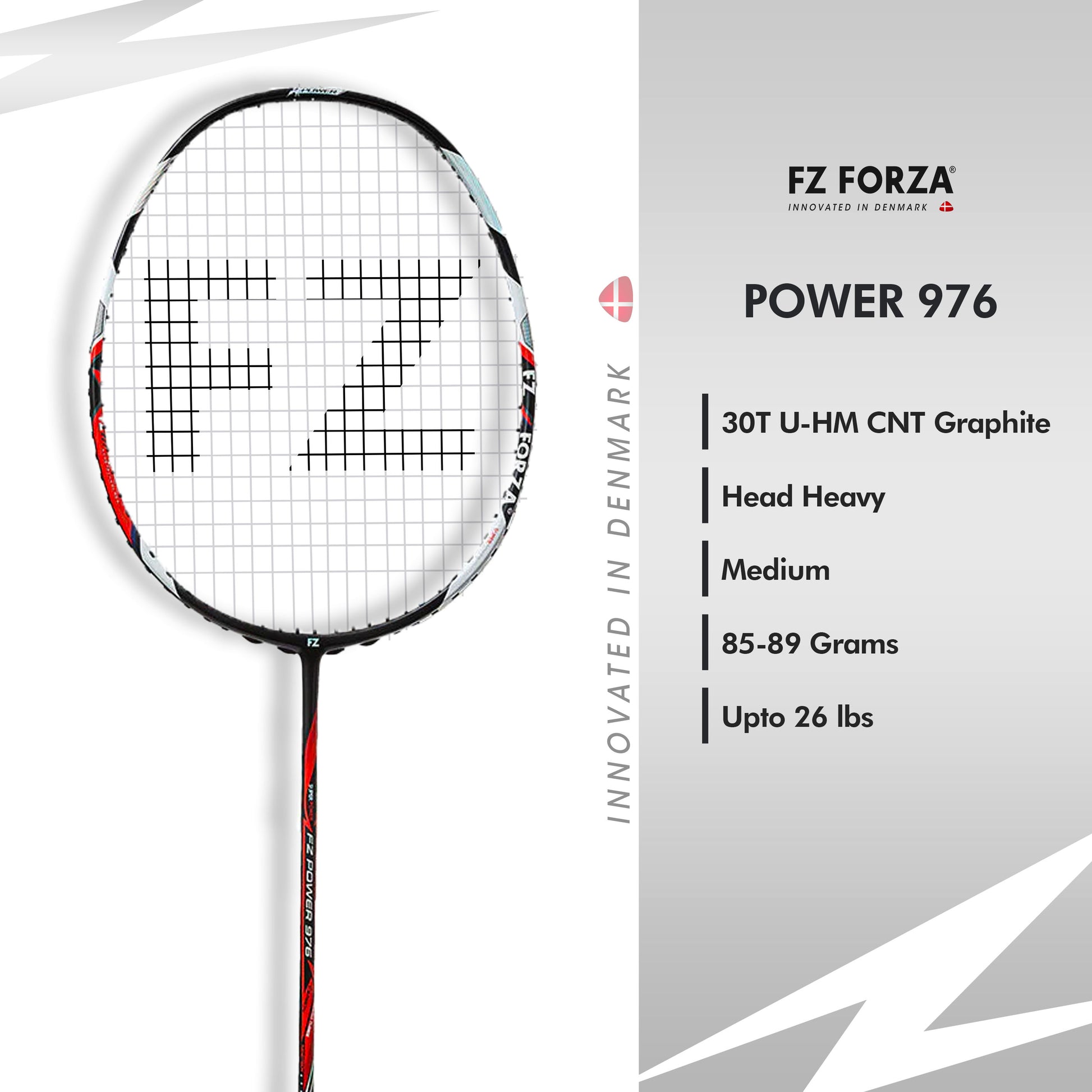 FZ Forza Power 976, Power 976 badminton racket, 3U G5 advanced level racket, strung graphite racket, powerful badminton racket, Forza Power series, control and smash power, shop Power 976 now, advanced badminton gear, FZ Forza tournament racket