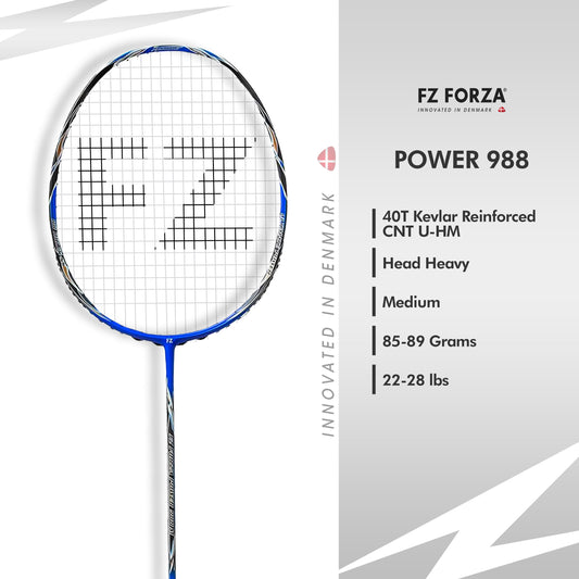 FZ Forza Power 988 Medium, Power 988 medium flex, 3U G5 badminton racket, strung racket advanced players, FZ Forza Power series, medium shaft control racket, shop advanced badminton racket, Forza pro racket, high performance racket, graphite badminton gear, buy Power 988 online, durable shaft racket