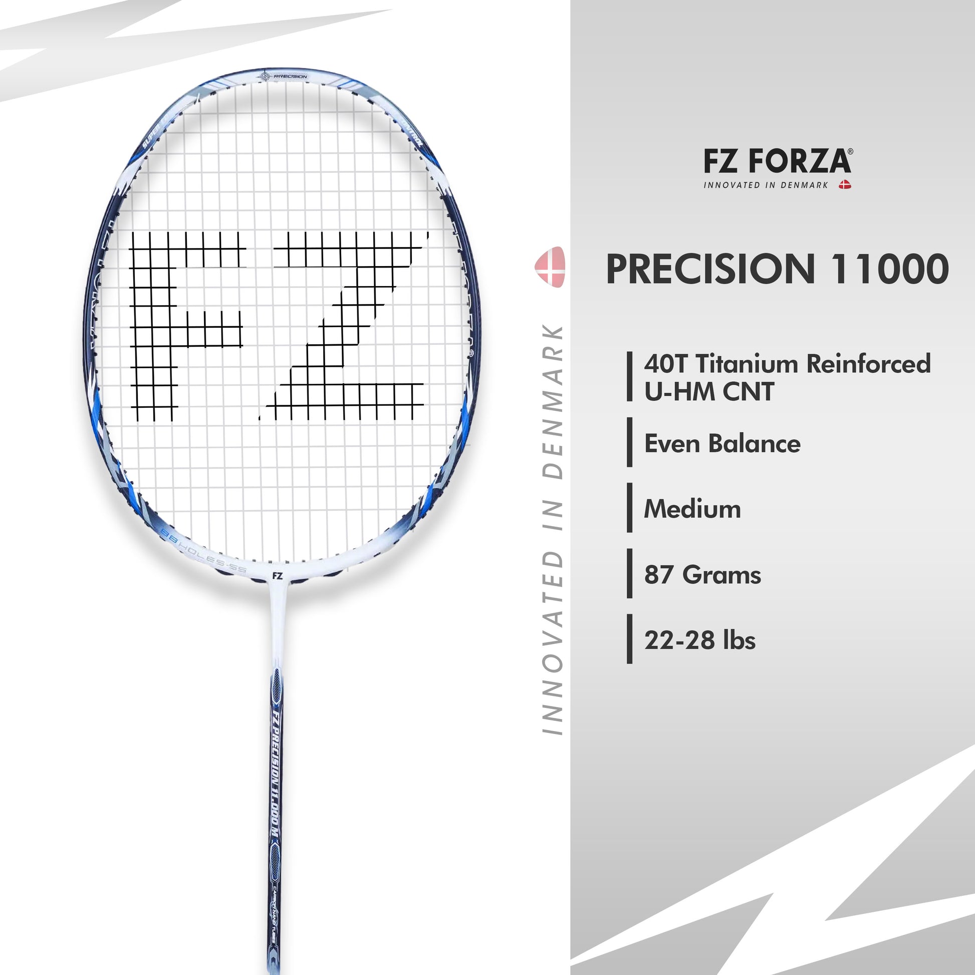 FZ Forza Precision 11000 Medium, Precision 11000 badminton racket, 3U G4 medium flex racket, strung racket for advanced players, FZ Forza medium stiffness, badminton control racket, graphite racket for smash, Forza advanced gear, buy badminton racket, Precision 11000 G4 size