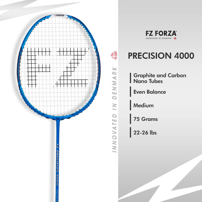 FZ Forza Precision 4000, Precision 4000 badminton racket, 4U G4 mid-level racket, FZ Forza strung racket, control-oriented racket for intermediates, shop Precision 4000 now, graphite badminton racket, Forza Precision series gear, buy Forza racket