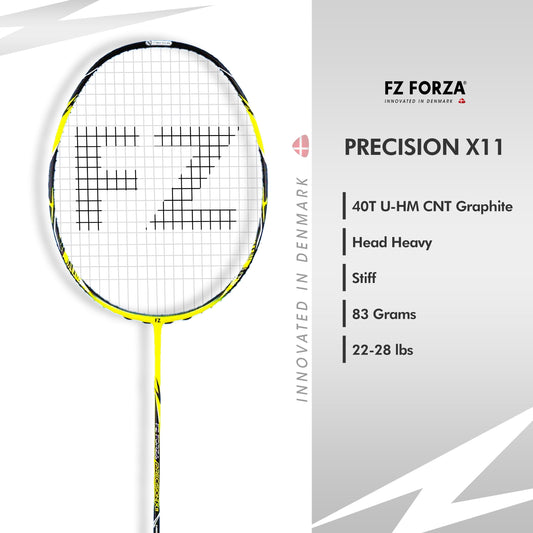 FZ Forza Precision X11, badminton racket 4U G5, unstrung racket for advanced players, precision badminton racket, lightweight power racket, FZ Forza badminton gear, high-performance racket, graphite shaft racket, badminton racket for men, advanced level racket, head-light balance racket, fast swing racket, control oriented racket, badminton gear for professionals, powerful badminton smashes, durable badminton racket, racket for club players, FZ Forza Precision series, competitive play racket
