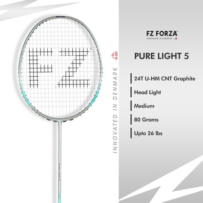 FZ Forza Pure Light 5, Pure Light 5 badminton racket, unstrung racket 5U G5, beginner badminton racket, FZ Forza lightweight racket, Pure Light 5 specs, Forza racket for speed, badminton racket for learning, unstrung graphite racket, FZ Forza entry level racket, badminton racket India, easy control racket, Pure Light series racket, durable racket for training, shop beginner badminton racket, affordable racket beginners, Forza Pure Light 5 online, lightweight training racket, beginner-friendly grip