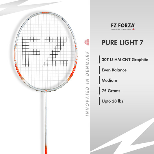 FZ Forza Pure Light 7, Pure Light 7 badminton racket, 5U G5 intermediate racket, unstrung racket for speed, FZ Forza mid-level racket, badminton racket for training, FZ Forza Pure Light series, lightweight graphite racket, Forza Pure Light specs, intermediate players badminton gear, Pure Light 7 for precision, durable racket for matches, FZ Forza 5U racket India, badminton control racket, shop badminton racket Pure Light 7, Forza unstrung racket online, Pure Light 7 for rallies, mid-weight badminton racket