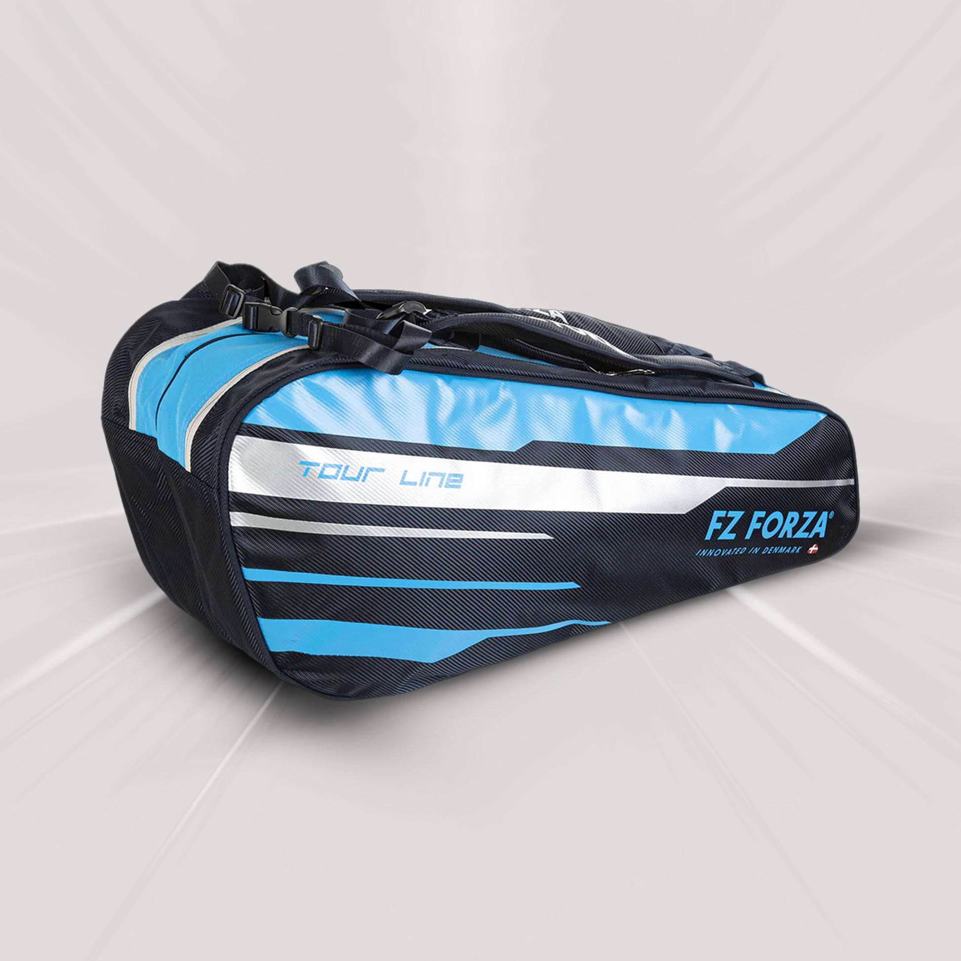 FZ Forza Tour kitbag, blue lavendula racket bag, 3 compartment sports bag, spacious badminton kitbag, gear storage bag, stylish blue sports kitbag, training and travel racket bag, large capacity FZ Forza bag