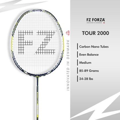 FZ Forza Tour 2000, Tour 2000 badminton racket, 3U G5 beginner racket, Forza strung racket, graphite racket for beginners, training racket for accuracy, FZ Forza India gear, entry-level badminton racket, affordable quality racket, shop Tour 2000