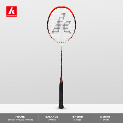 kawasaki force f7, adaptive balance badminton racket, graphite racket for intermediates, 3U weight racket, 30T graphite frame and shaft, kawasaki racket unstrung, 18–30 lbs tension, badminton training gear, force series racket, racket for aggressive players, kawasaki badminton bat, fast performance racket, badminton racket for advanced beginners, kawasaki equipment india, racket for all-around play, intermediate level racket, badminton gear online, graphite racket india, kawasaki g1 racket