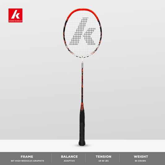 kawasaki force f7, adaptive balance badminton racket, graphite racket for intermediates, 3U weight racket, 30T graphite frame and shaft, kawasaki racket unstrung, 18–30 lbs tension, badminton training gear, force series racket, racket for aggressive players, kawasaki badminton bat, fast performance racket, badminton racket for advanced beginners, kawasaki equipment india, racket for all-around play, intermediate level racket, badminton gear online, graphite racket india, kawasaki g1 racket