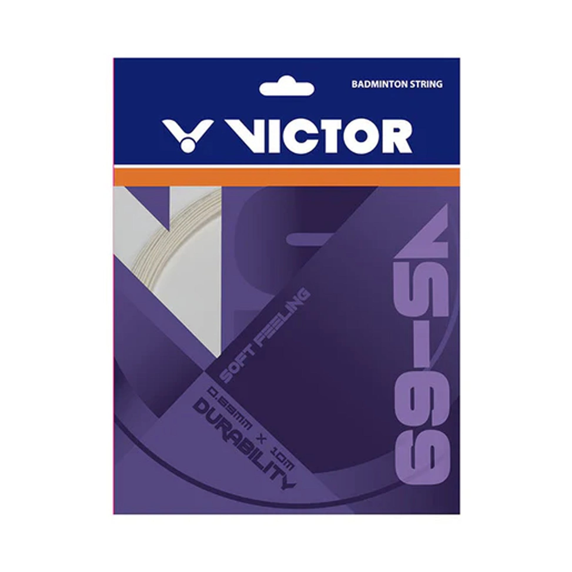 Victor VS-69 string, white badminton string, 0.69mm nylon string, soft feel string, high durability badminton string, control enhanced string, badminton string for club players, racket string for precision, soft touch string, badminton restringing material, Victor high resilience string, badminton accessories, professional string choice, pack of 2 string set, badminton gear