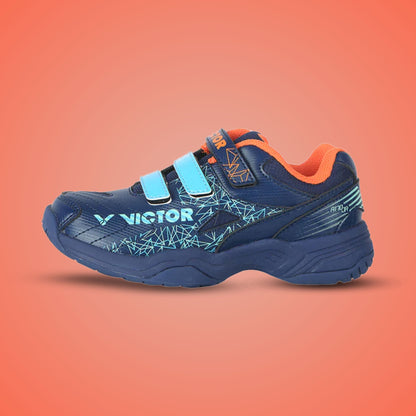 kids badminton shoes, Victor A170JR B, breathable junior sneakers, PU leather mesh upper, EVA cushioned sole, junior court shoes, youth badminton footwear, durable rubber outsole, lace-up kids shoes, ankle support sneakers, beginner badminton shoes, junior sports gear, non-marking shoes for kids, indoor court shoes, athletic youth shoes