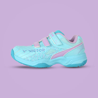 junior badminton footwear, Victor kids court shoes, breathable mesh sneakers, EVA midsole support, youth badminton shoes, kids sports shoes, lace-up junior sneakers, badminton grip sole, PU synthetic upper, indoor kids sports shoes, ankle support sneakers, non-marking sole shoes, junior athletes shoes, flexible sports footwear, Victor A170JR M