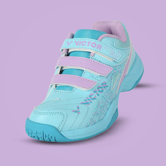 junior badminton footwear, Victor kids court shoes, breathable mesh sneakers, EVA midsole support, youth badminton shoes, kids sports shoes, lace-up junior sneakers, badminton grip sole, PU synthetic upper, indoor kids sports shoes, ankle support sneakers, non-marking sole shoes, junior athletes shoes, flexible sports footwear, Victor A170JR M