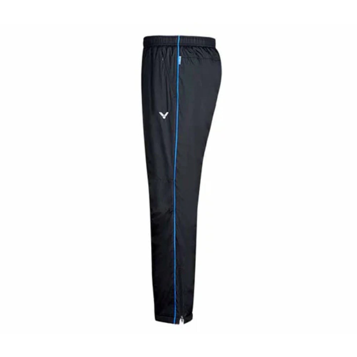 badminton woven pants, Victor black/blue pants, antistatic technology pants, 100% polyester pants, breathable sports pants, badminton training pants, lightweight courtwear, flexible sports pants, indoor sportswear, moisture control fabric, men’s badminton pants, women’s badminton pants, durable sportswear, tournament pants, black and blue sportswear, breathable polyester pants
