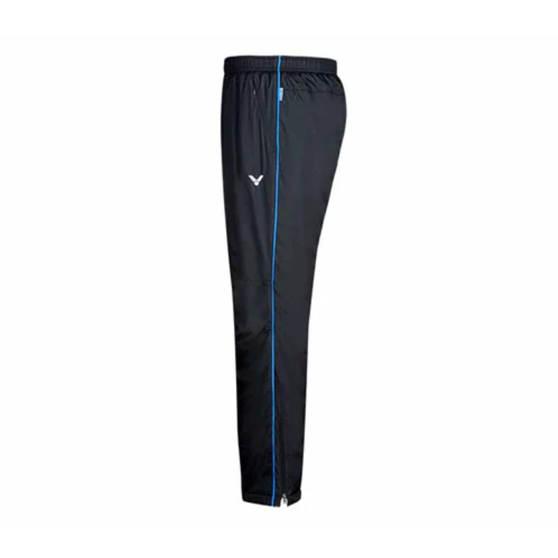 badminton woven pants, Victor black/blue pants, antistatic technology pants, 100% polyester pants, breathable sports pants, badminton training pants, lightweight courtwear, flexible sports pants, indoor sportswear, moisture control fabric, men’s badminton pants, women’s badminton pants, durable sportswear, tournament pants, black and blue sportswear, breathable polyester pants