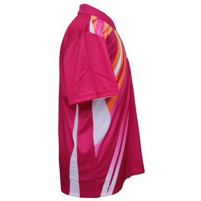 polo badminton t-shirt, Victor polo shirt, Perfect Dry fabric, pink and blue shirt, breathable polyester tee, moisture-wicking sportswear, women's polo shirt, training badminton top, comfortable sportswear, quick-dry polo tee, tournament shirt, flexible sportswear, Victor courtwear, breathable athletic polo, classic sports shirt, lightweight performance tee