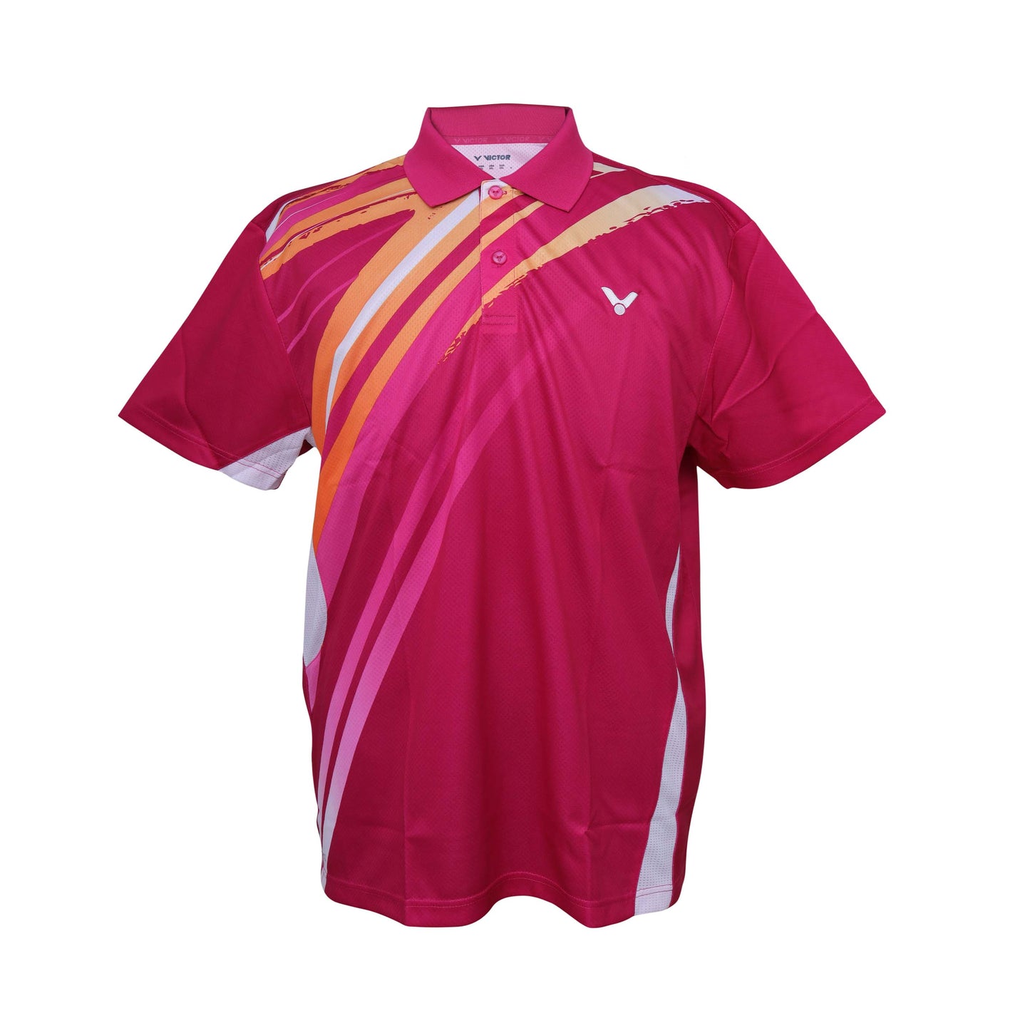 polo badminton t-shirt, Victor polo shirt, Perfect Dry fabric, pink and blue shirt, breathable polyester tee, moisture-wicking sportswear, women's polo shirt, training badminton top, comfortable sportswear, quick-dry polo tee, tournament shirt, flexible sportswear, Victor courtwear, breathable athletic polo, classic sports shirt, lightweight performance tee