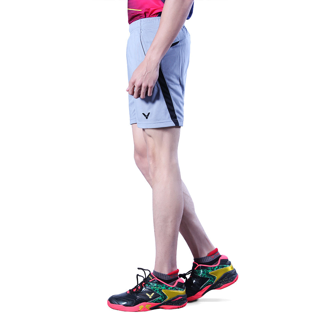 tournament badminton shorts, Victor black/grey shorts, Perfect Dry fabric, quick-dry sports shorts, lightweight badminton apparel, breathable polyester shorts, men’s sports shorts, flexible tournament wear, indoor badminton shorts, moisture-wicking shorts, breathable sportswear, durable badminton shorts, court wear shorts, performance sportswear, training shorts 