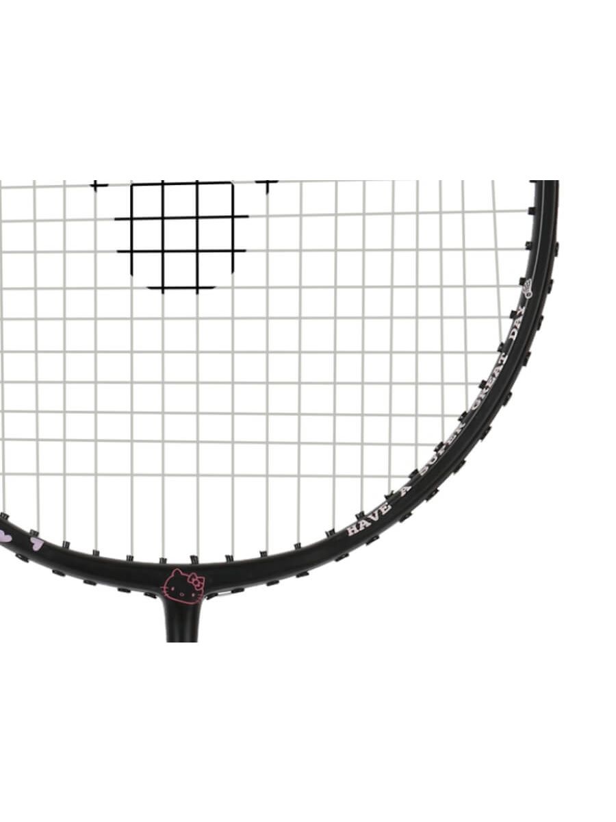 Victor Hello Kitty racket, Auraspeed ARS-KT, strung badminton racket, aluminum and graphite racket, cute racket for beginners, racket with bag included, G5 grip racket, entry-level badminton gear, playful design racket, durable training racket, racket for kids, Victor limited edition, fun badminton gear, colorful racket for starters, racket for young players