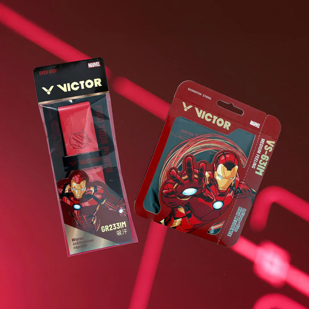 Victor Iron Man racket, limited edition badminton racket, Victor Auraspeed Iron Man, Marvel edition badminton gear, Victor 4U G5 racket, even balance racket, high resilience graphite racket, nano resin racket, medium flex badminton racket, Iron Red badminton racket, badminton racket for pros, Victor limited edition, Iron Man sports gear, professional badminton equipment, Victor Iron Man edition