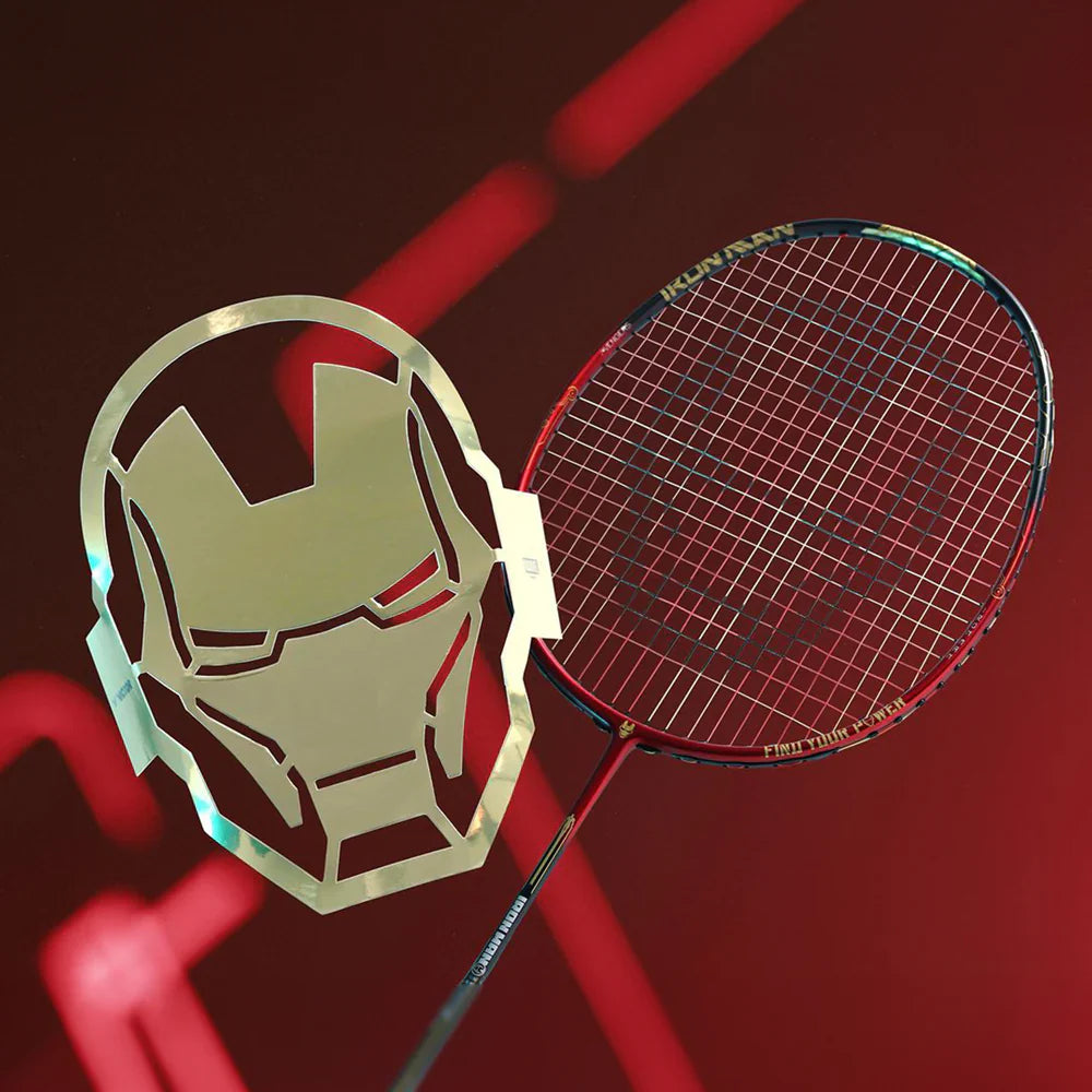 Victor Iron Man racket, limited edition badminton racket, Victor Auraspeed Iron Man, Marvel edition badminton gear, Victor 4U G5 racket, even balance racket, high resilience graphite racket, nano resin racket, medium flex badminton racket, Iron Red badminton racket, badminton racket for pros, Victor limited edition, Iron Man sports gear, professional badminton equipment, Victor Iron Man edition