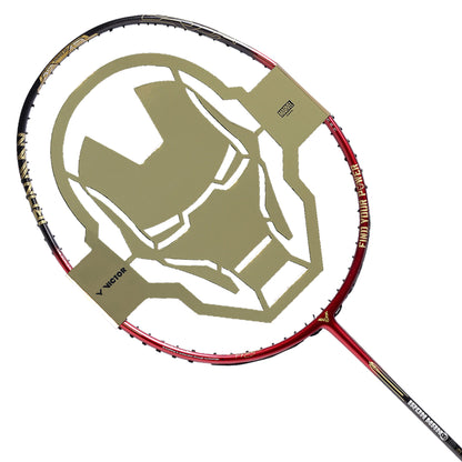 Victor Iron Man racket, limited edition badminton racket, Victor Auraspeed Iron Man, Marvel edition badminton gear, Victor 4U G5 racket, even balance racket, high resilience graphite racket, nano resin racket, medium flex badminton racket, Iron Red badminton racket, badminton racket for pros, Victor limited edition, Iron Man sports gear, professional badminton equipment, Victor Iron Man edition