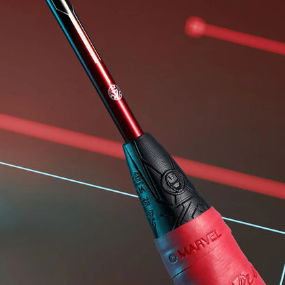 Victor Iron Man racket, limited edition badminton racket, Victor Auraspeed Iron Man, Marvel edition badminton gear, Victor 4U G5 racket, even balance racket, high resilience graphite racket, nano resin racket, medium flex badminton racket, Iron Red badminton racket, badminton racket for pros, Victor limited edition, Iron Man sports gear, professional badminton equipment, Victor Iron Man edition