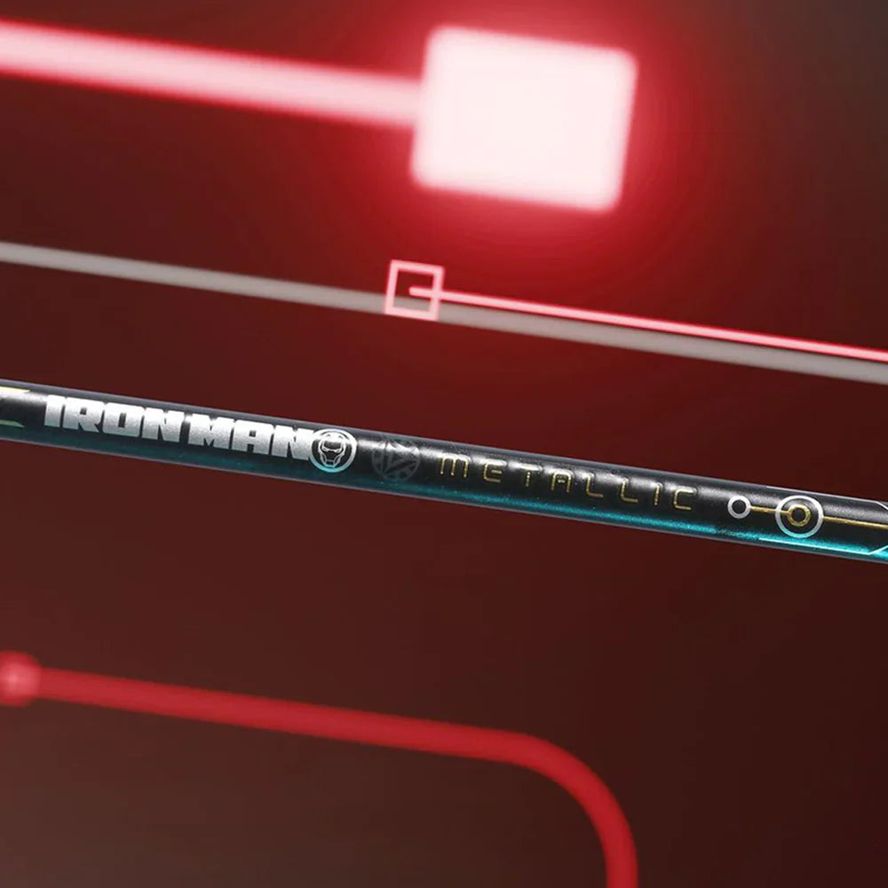 Victor Iron Man racket, limited edition badminton racket, Victor Auraspeed Iron Man, Marvel edition badminton gear, Victor 4U G5 racket, even balance racket, high resilience graphite racket, nano resin racket, medium flex badminton racket, Iron Red badminton racket, badminton racket for pros, Victor limited edition, Iron Man sports gear, professional badminton equipment, Victor Iron Man edition