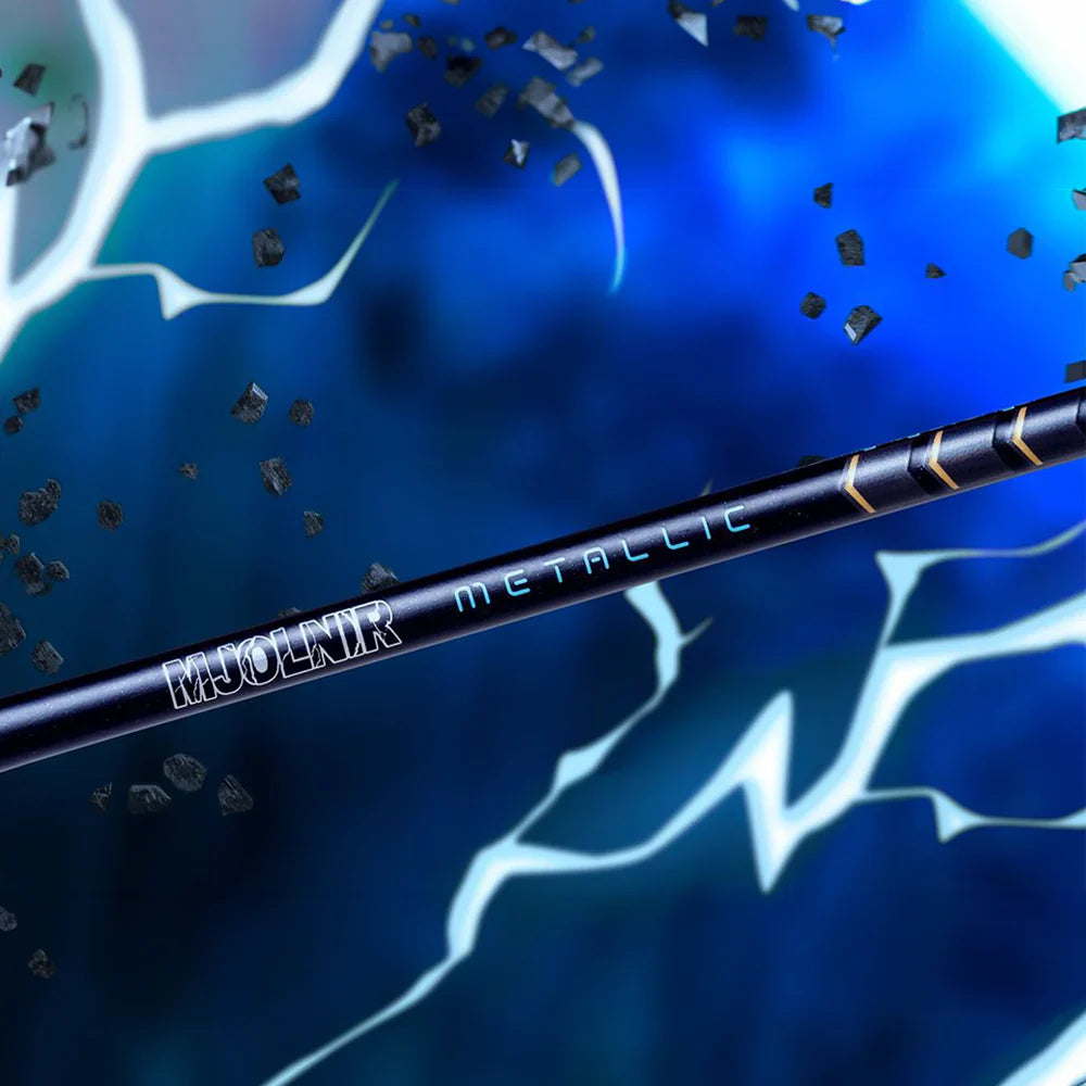 Victor X THOR Auraspeed racket, limited edition badminton racket, head heavy balance, medium stiff racket, high resilience graphite, metallic carbon fiber, hard cored technology, lightweight 4U racket, tournament badminton racket, professional badminton gear, advanced racket technology, fast power shots, durable racket, competitive sports equipment, graphite shaft