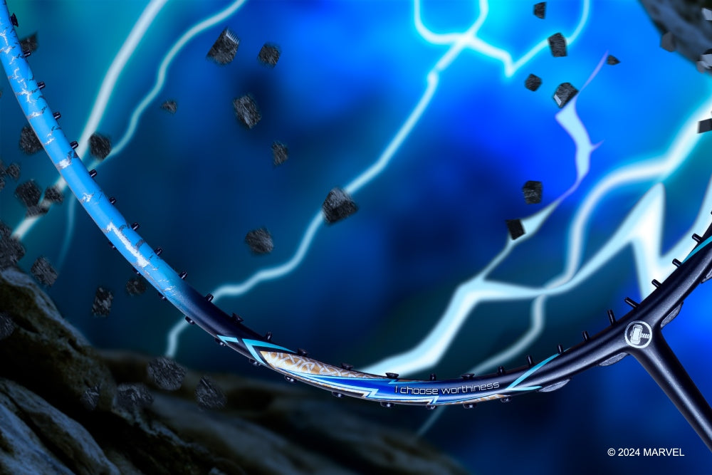 Victor X THOR Auraspeed racket, limited edition badminton racket, head heavy balance, medium stiff racket, high resilience graphite, metallic carbon fiber, hard cored technology, lightweight 4U racket, tournament badminton racket, professional badminton gear, advanced racket technology, fast power shots, durable racket, competitive sports equipment, graphite shaft