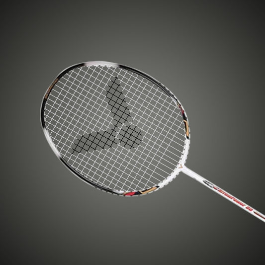 Victor Arrow Power 80, unstrung carbon racket, full graphite racket, head heavy racket, power smash badminton racket, 3U/4U G5 grip, high tension frame, aggressive play racket, stiff response racket, advanced players racket, attacking style badminton gear, Victor performance series, black and white racket, precision engineered frame, badminton for powerful rallies